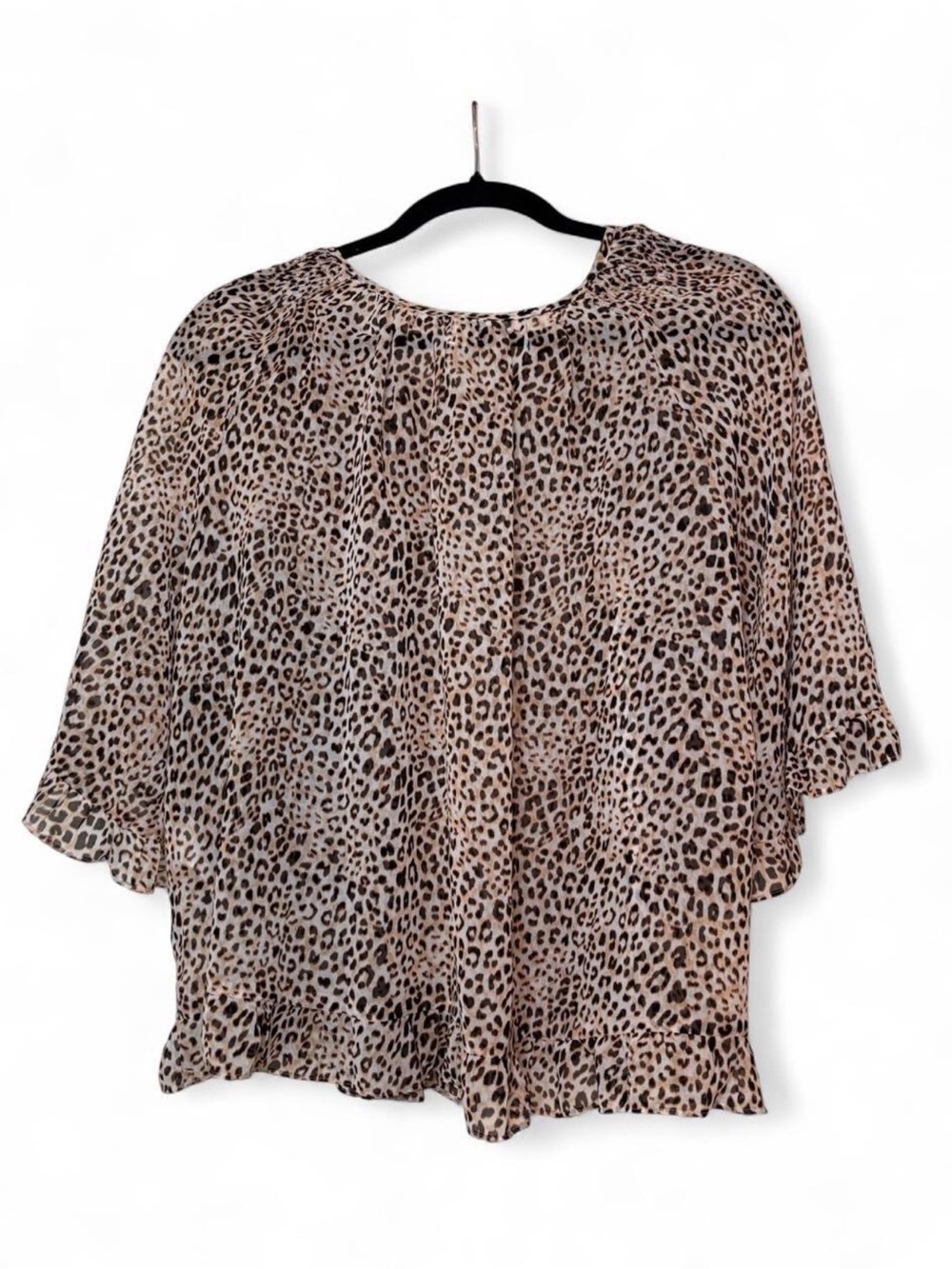 Chico's Leopard Print Ruffle Sleeve Blouse Size M Boho Chic Animal Print Top - Picture 4 of 10